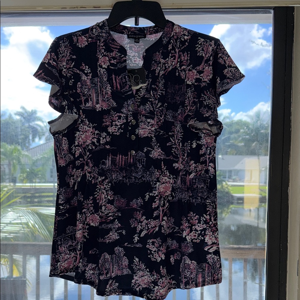 Ava & Grace Dark Floral Blouse
